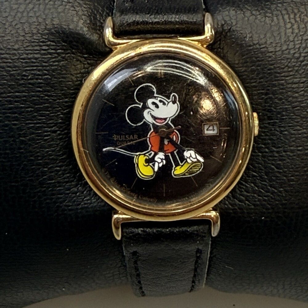 Vintage Pulsar/Seiko Mickey Mouse Watch 25mm Womens Black Date EUC